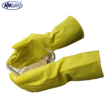 NMSAFETY longo cuff household luvas de borracha látex amarelo para uso de lavagem